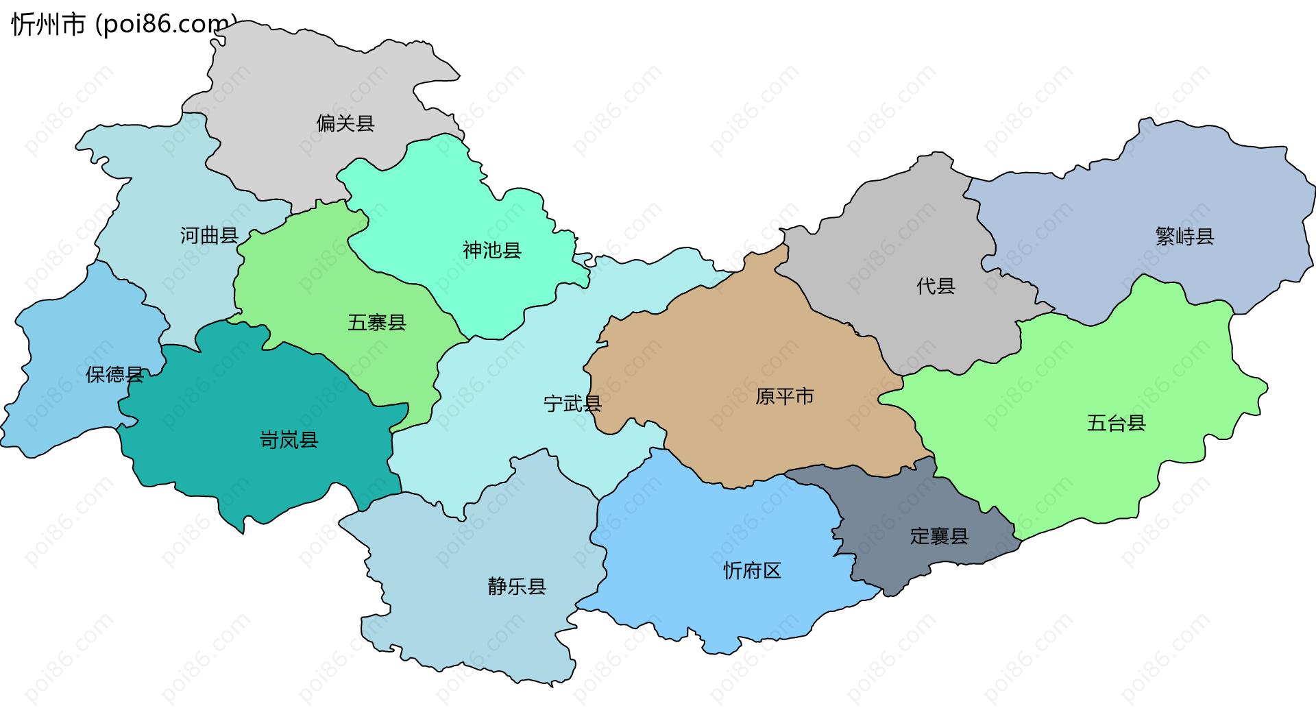忻州市边界地图
