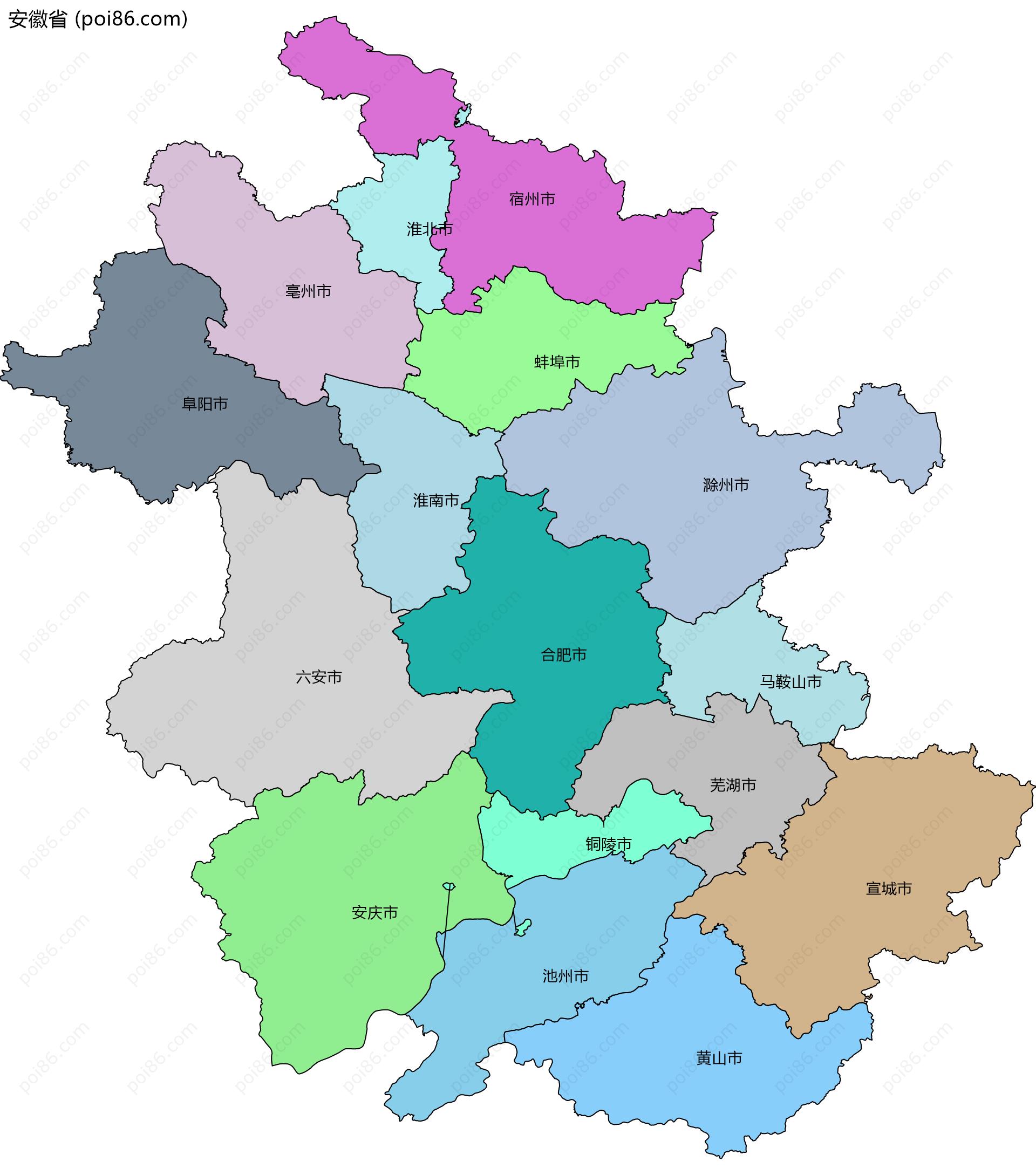 安徽省边界地图