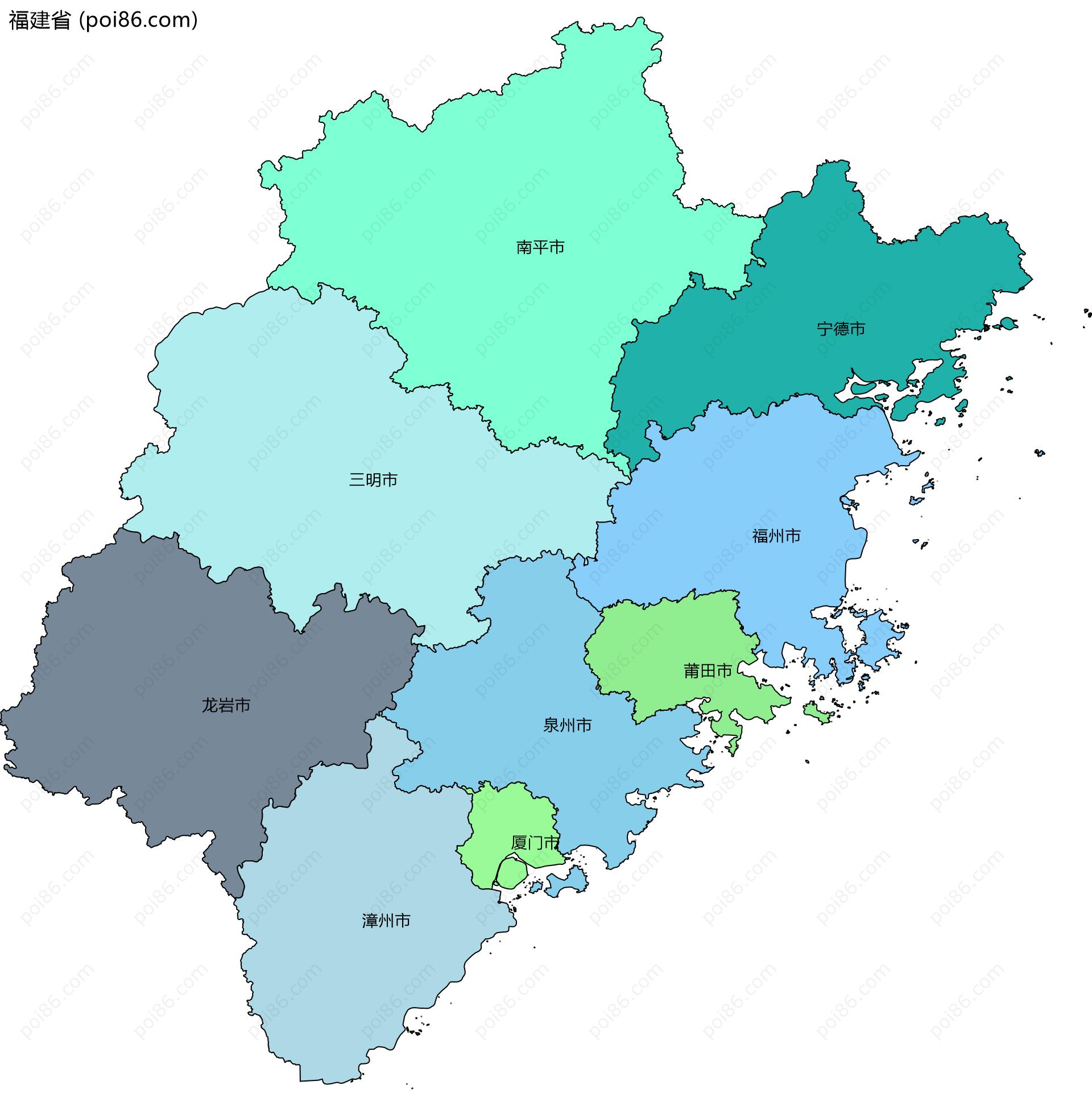 福建省边界地图