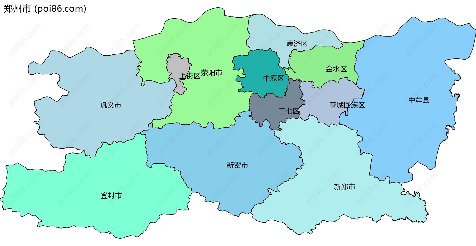 郑州市边界地图