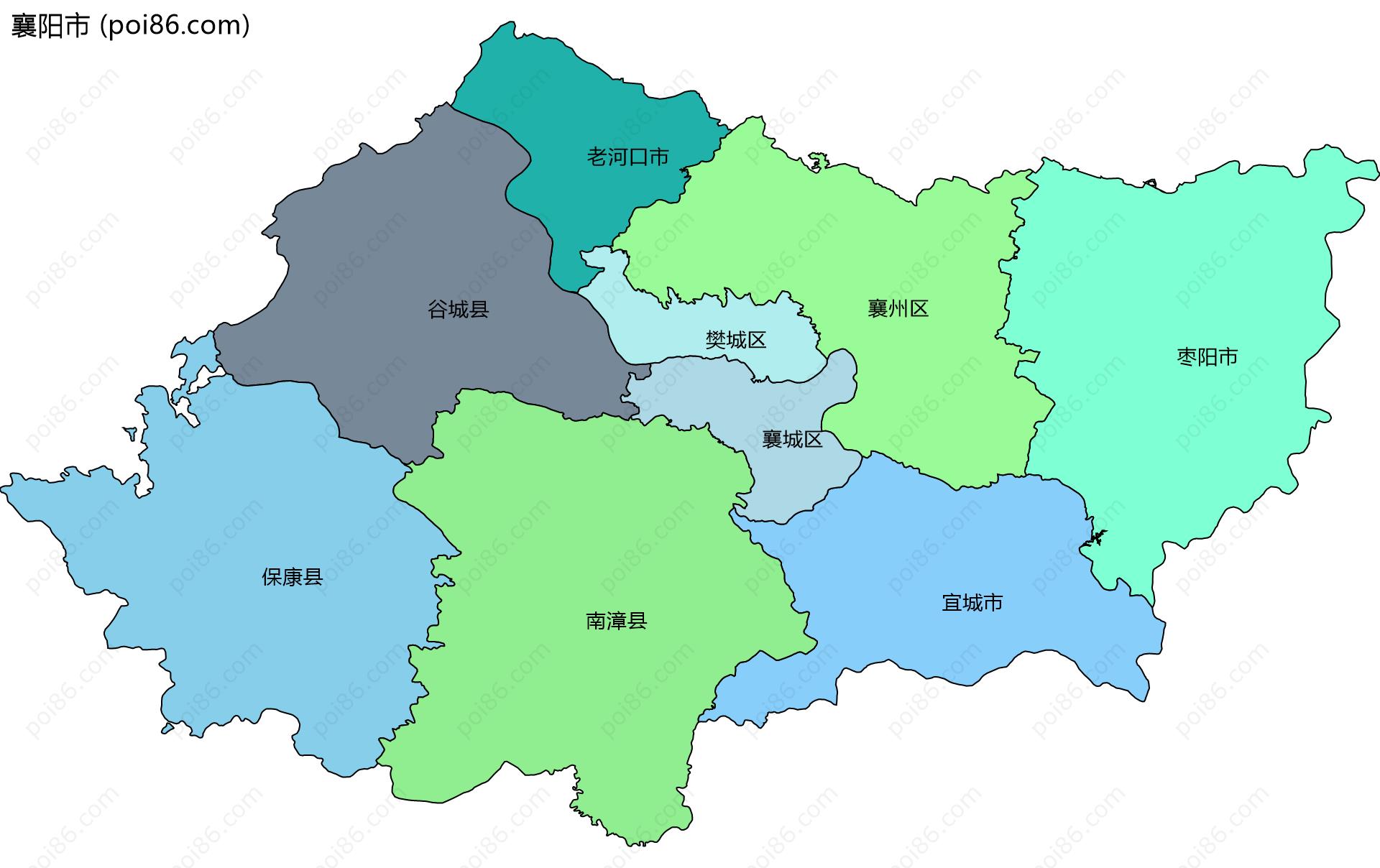 襄阳市边界地图