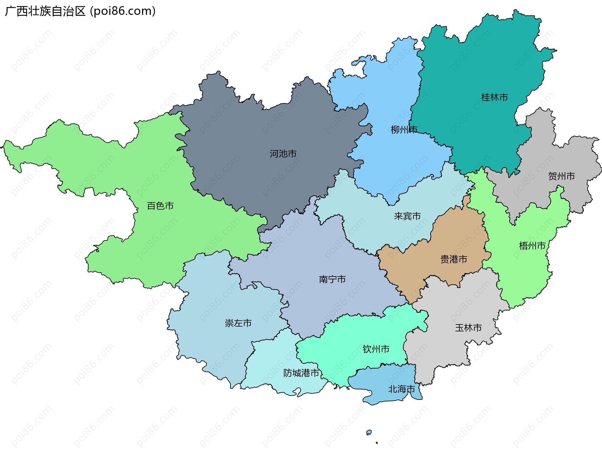 广西壮族自治区边界地图