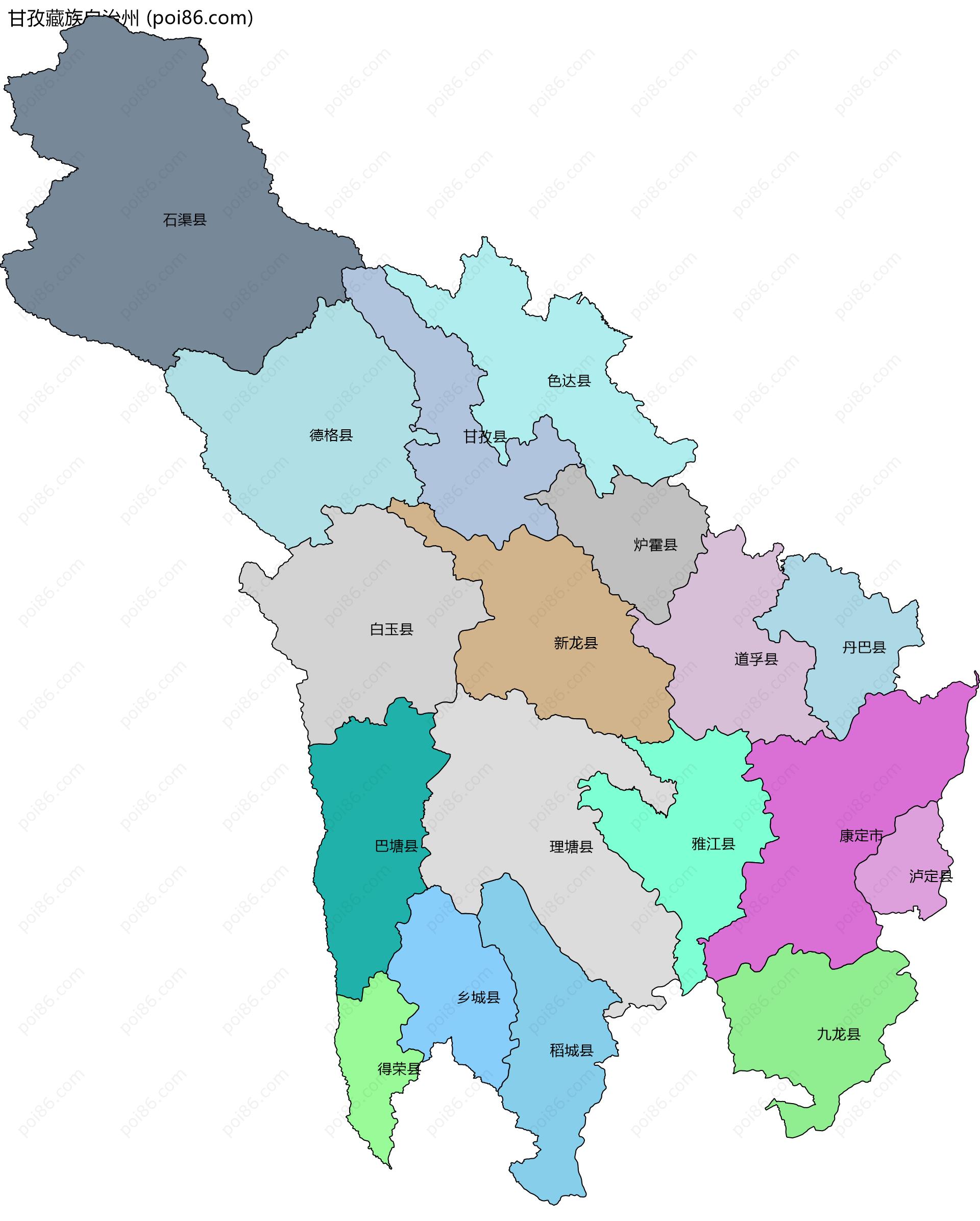 甘孜藏族自治州边界地图