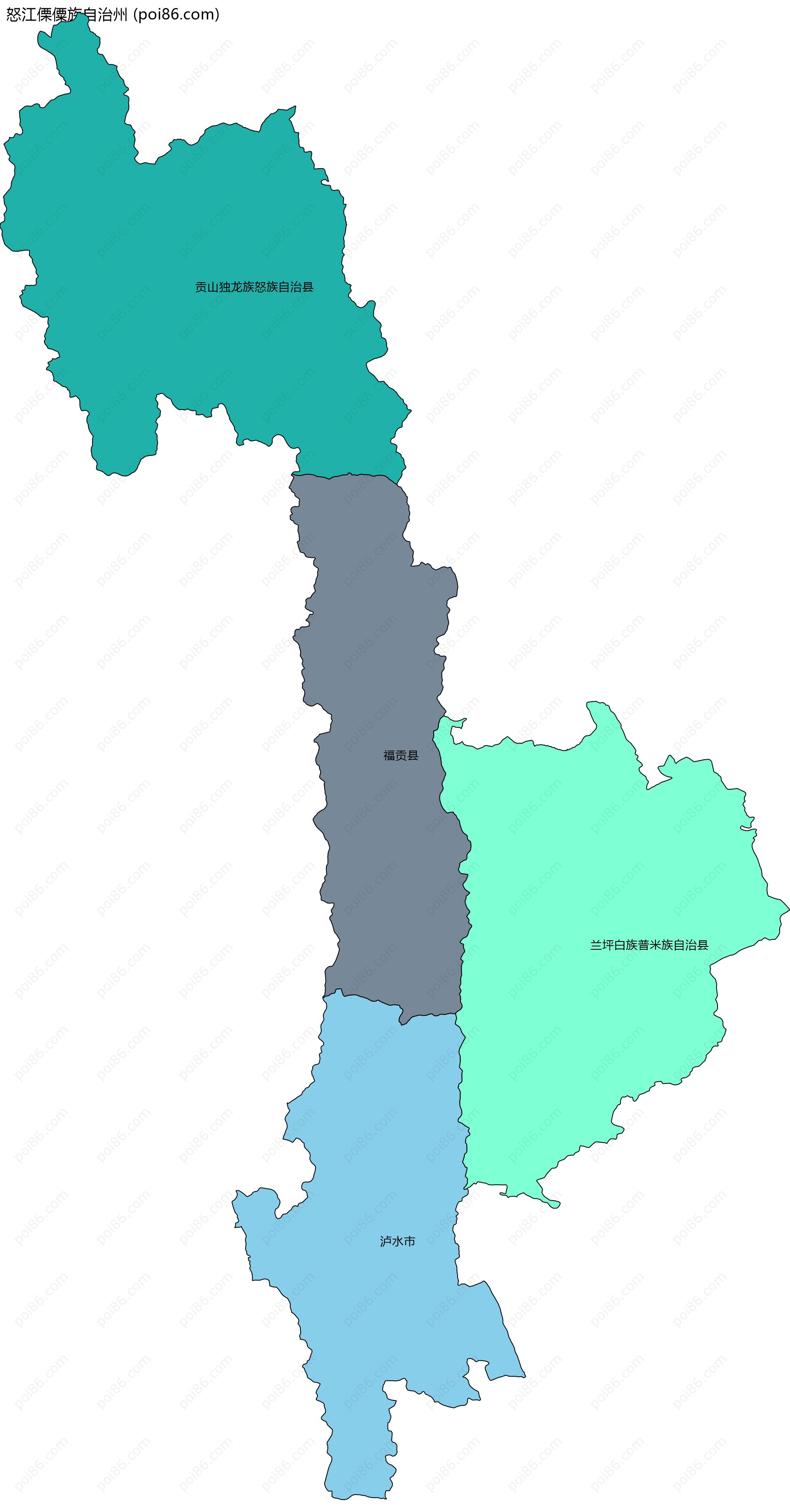 怒江傈僳族自治州边界地图