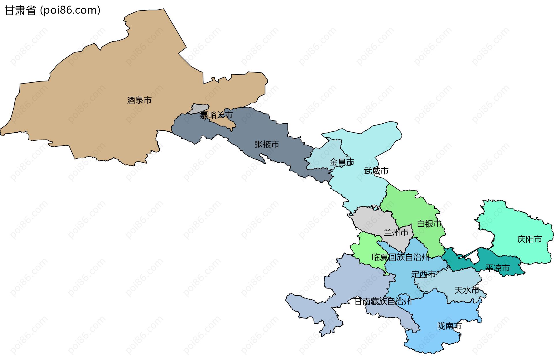 甘肃省边界地图