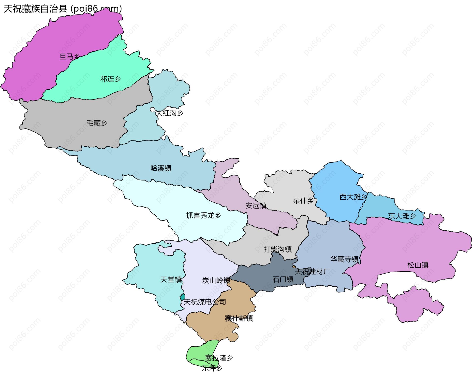 天祝藏族自治县边界地图