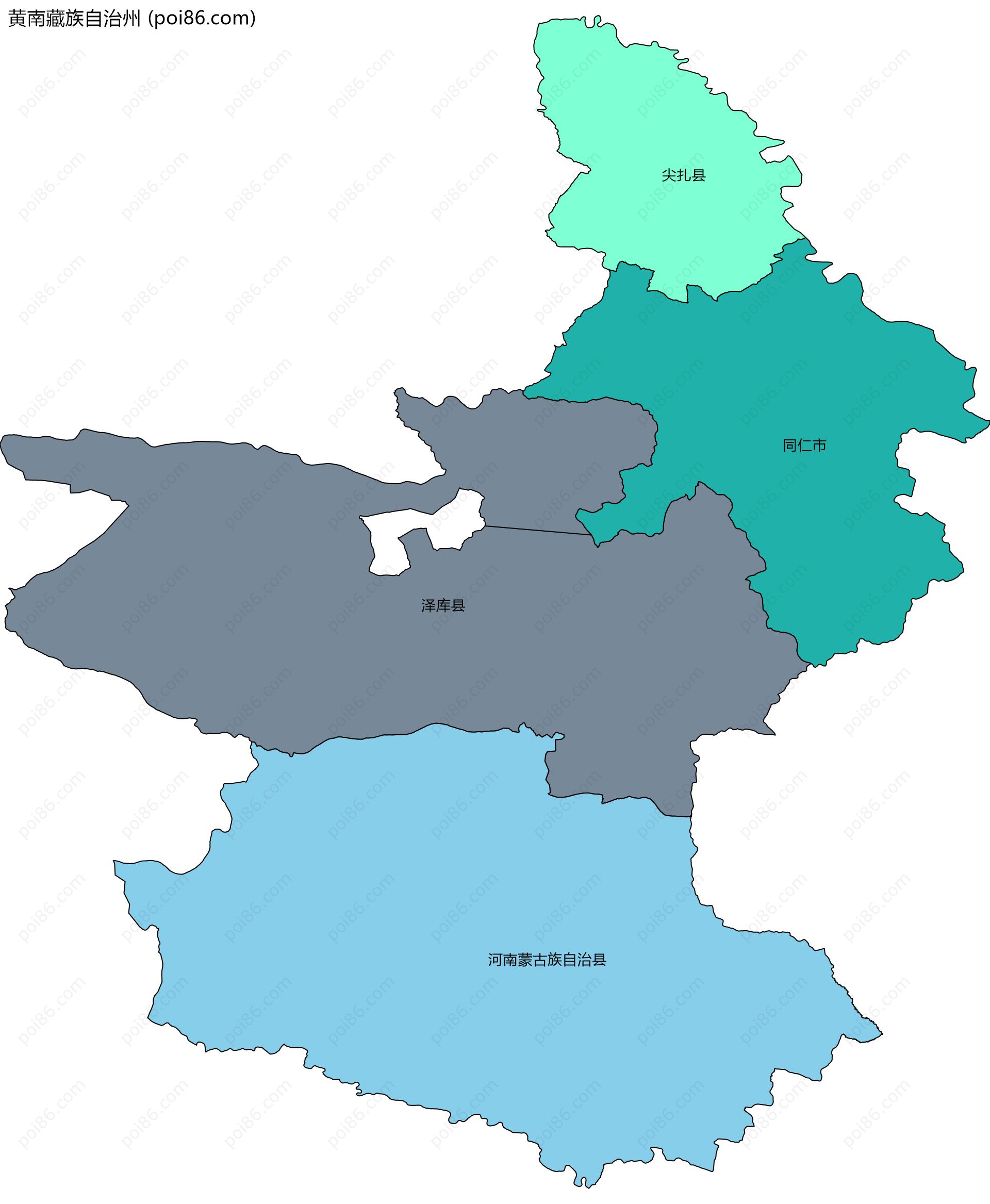 黄南藏族自治州边界地图