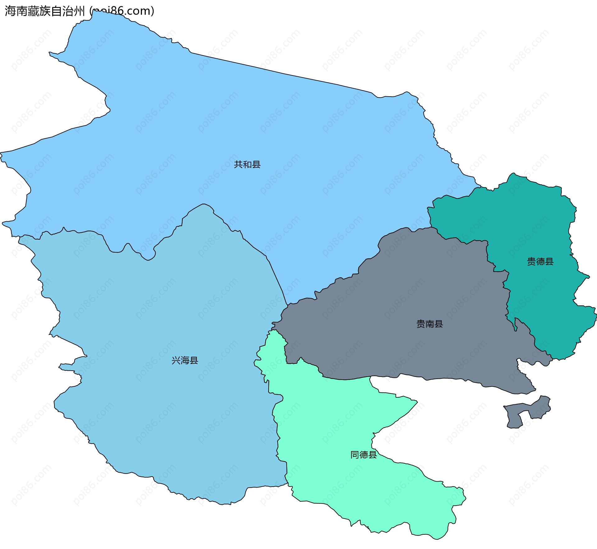 海南藏族自治州边界地图