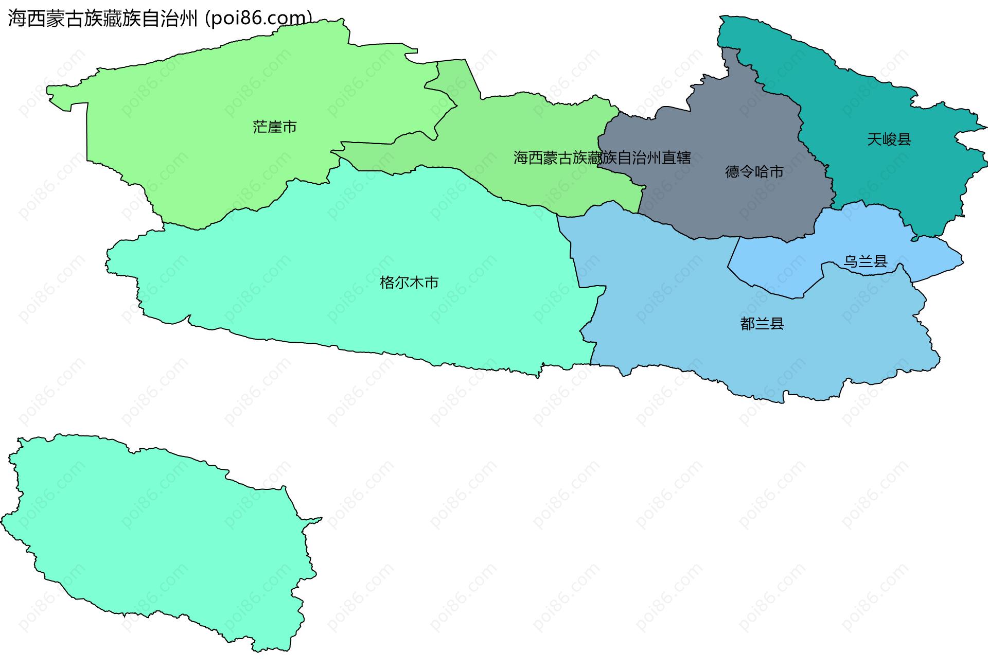 海西蒙古族藏族自治州边界地图