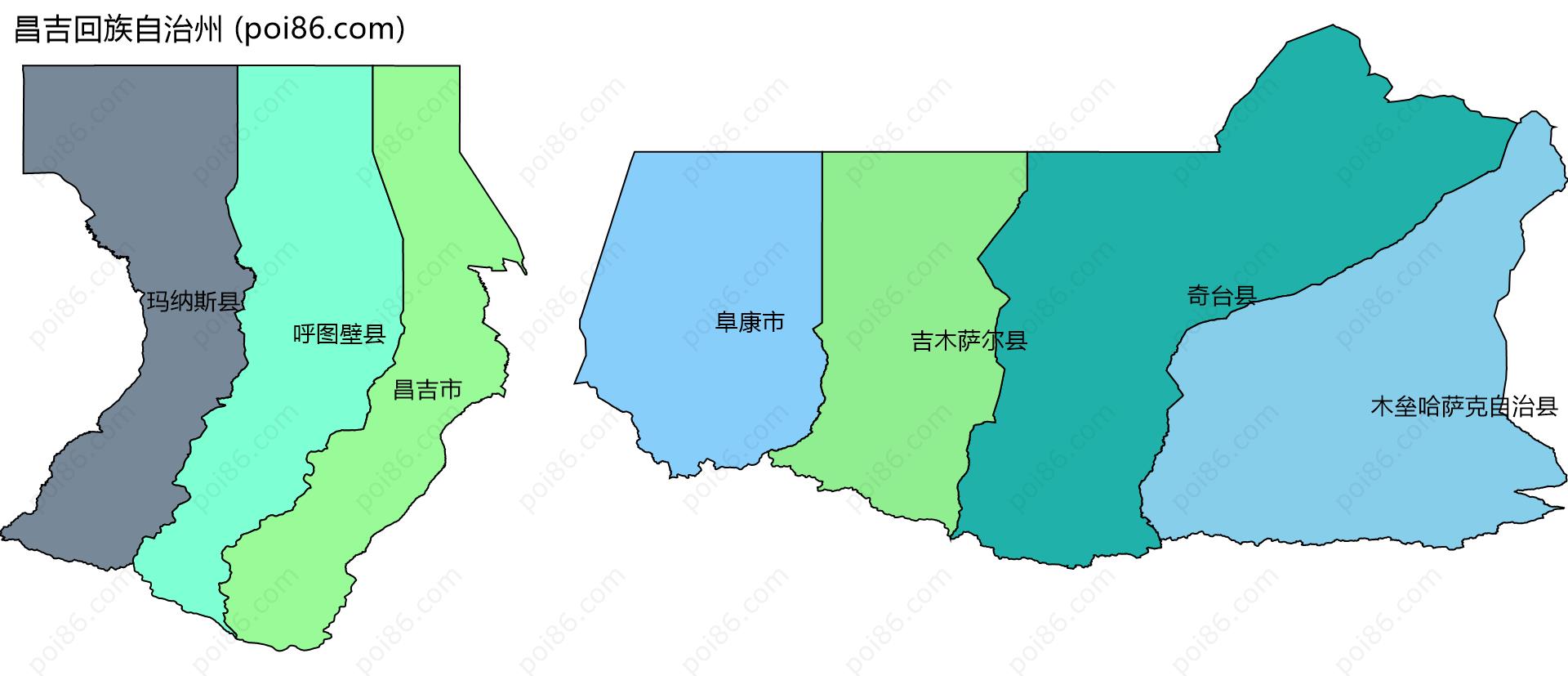 昌吉回族自治州边界地图