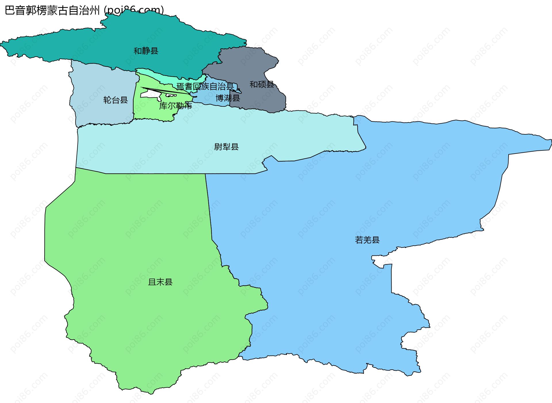 巴音郭楞蒙古自治州边界地图