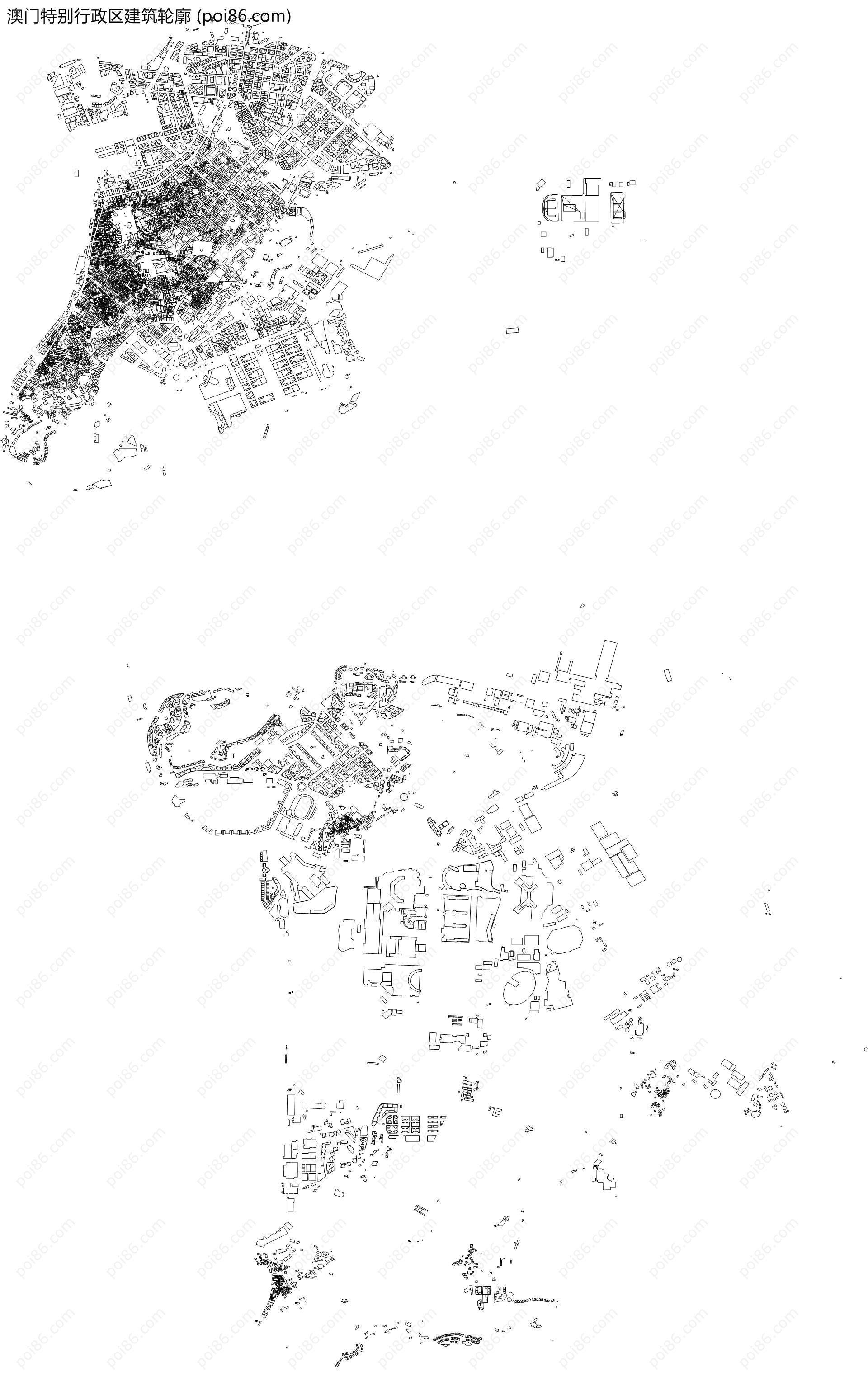 澳门特别行政区建筑轮廓地图