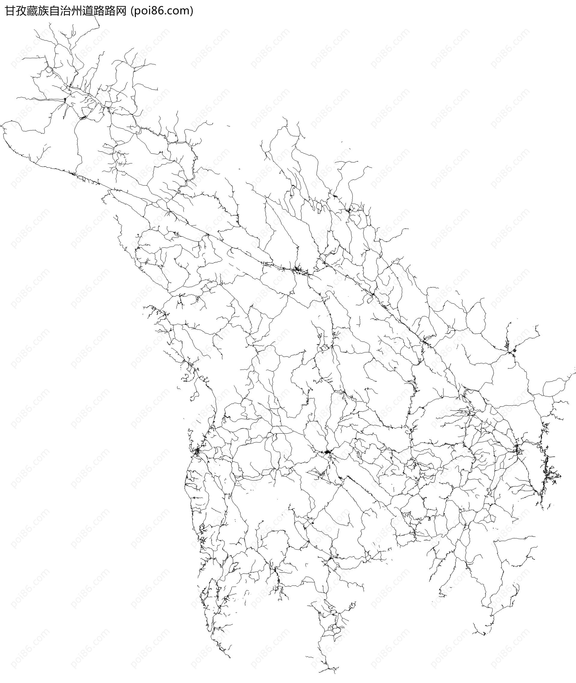 甘孜藏族自治州道路路网地图