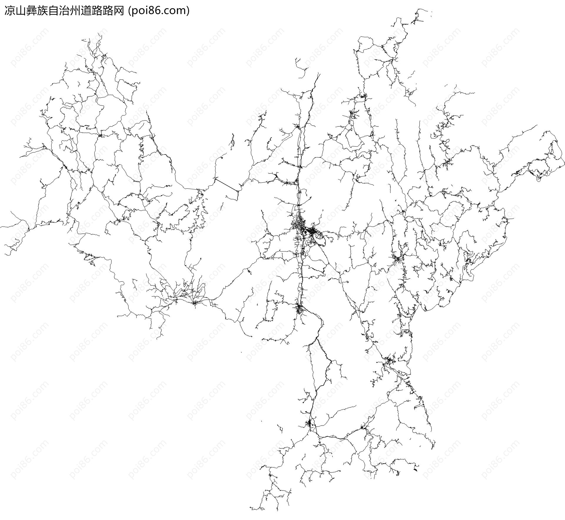 凉山彝族自治州道路路网地图