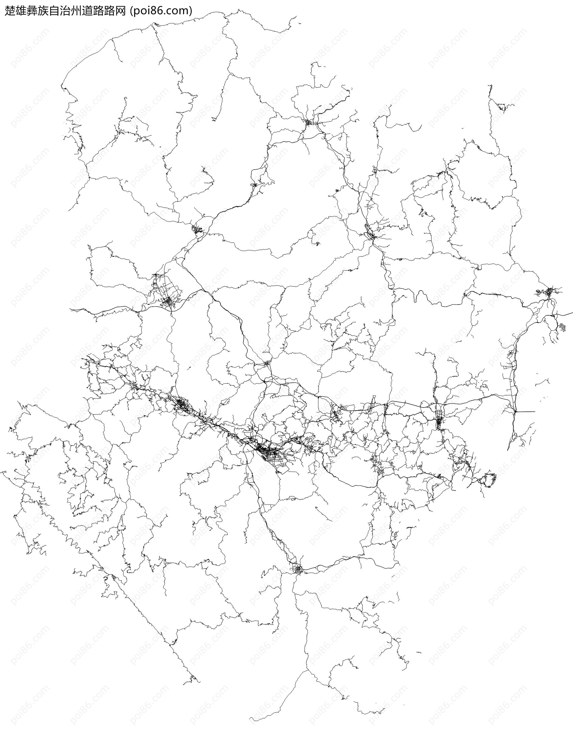 楚雄彝族自治州道路路网地图