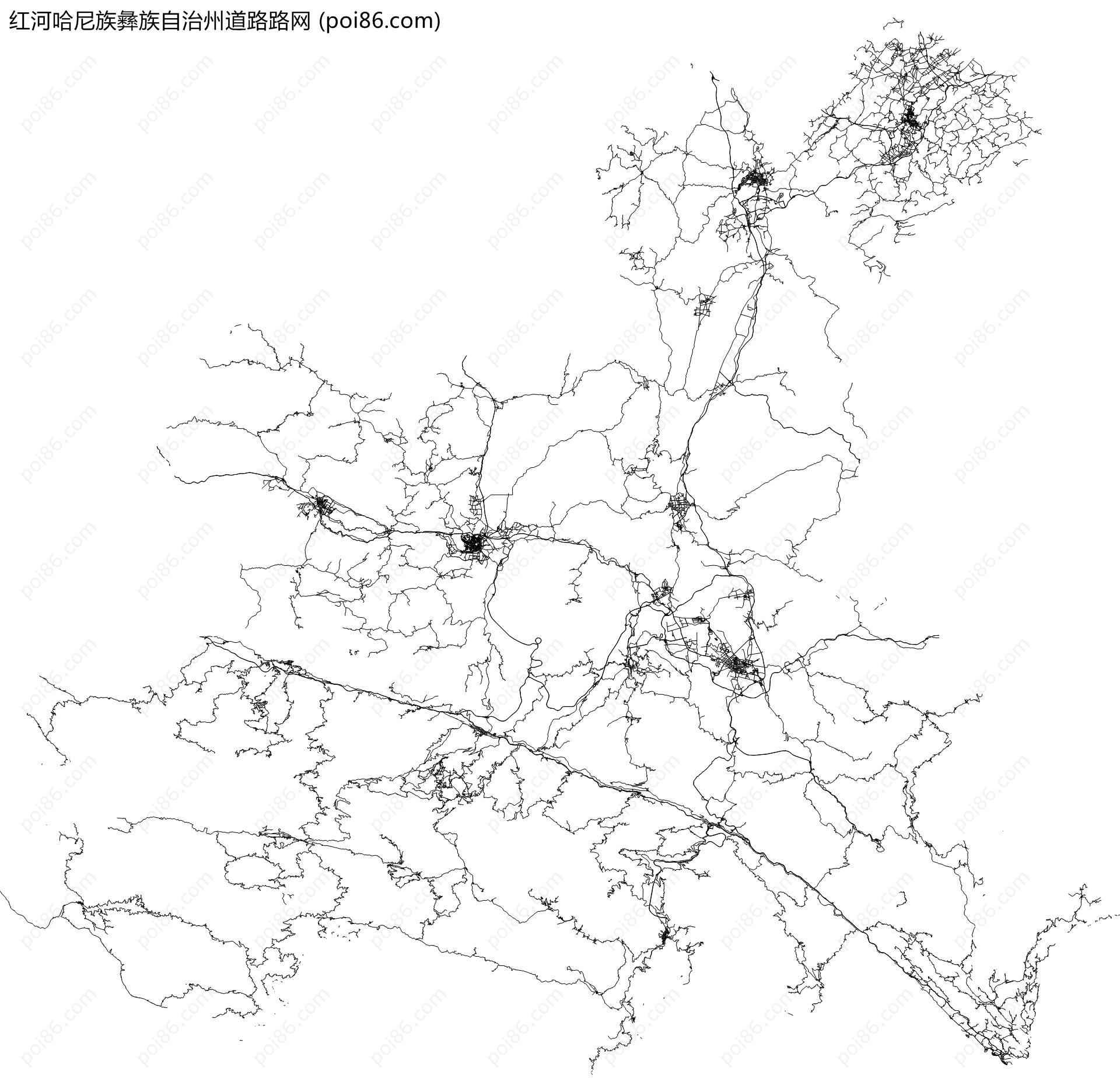 红河哈尼族彝族自治州道路路网地图
